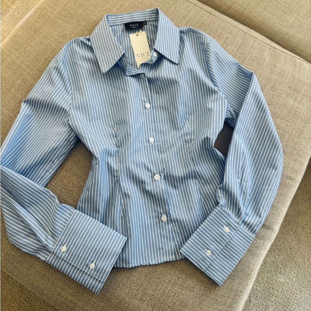 VICI Blue Striped Women’s Dress Shirt